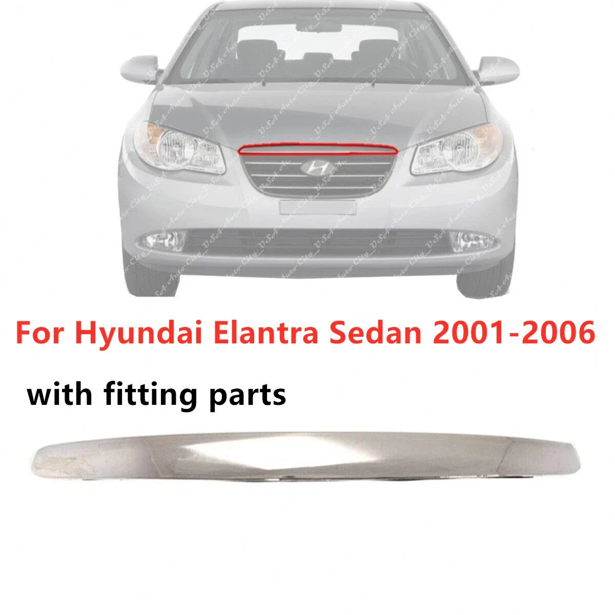 Front Hood Molding / Chrome / Trim for Hyundai Elantra (2001–2006)