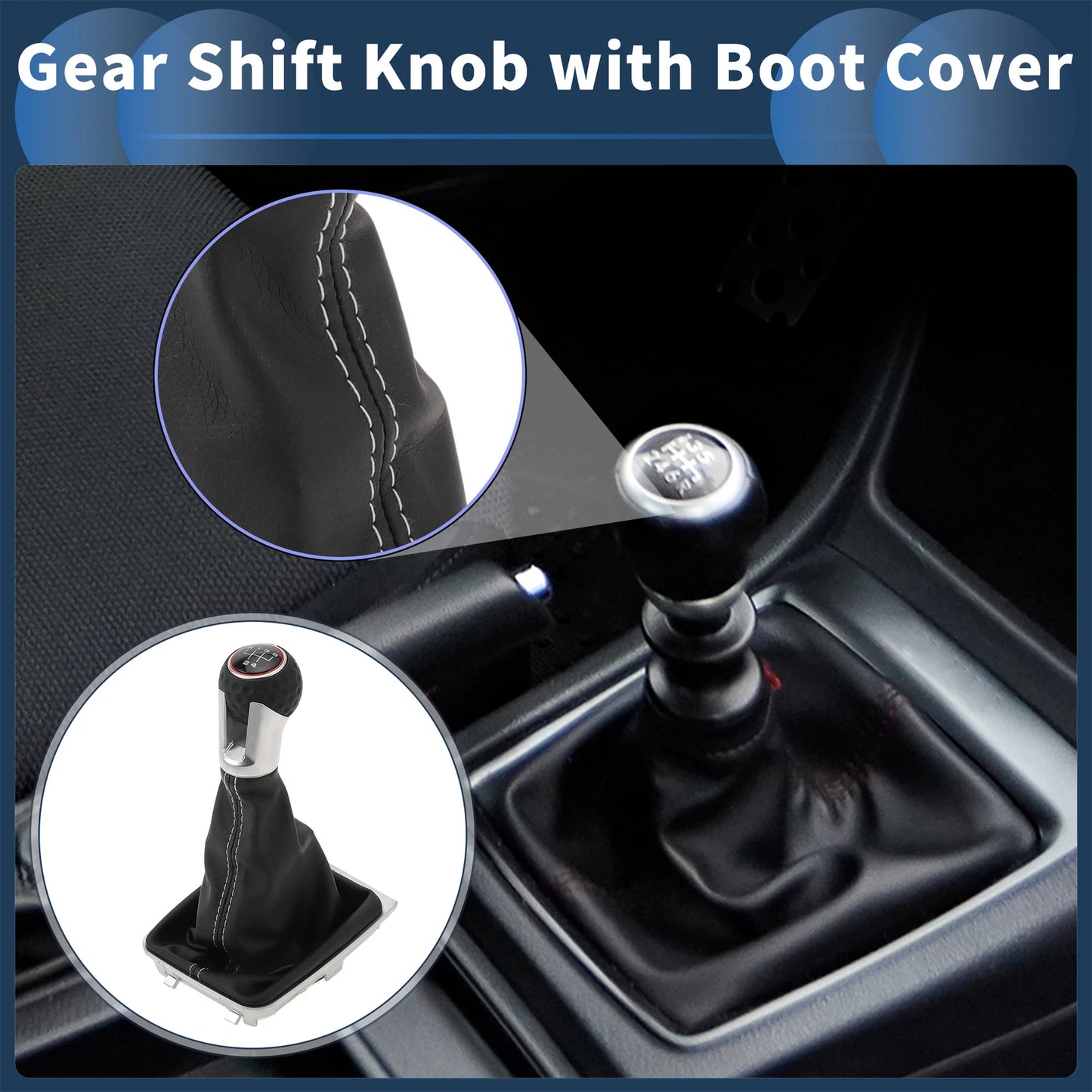 5 Speed Gear Shifter Knob with Cover for VW Golf GTI GTD (2013–2018) Faux Leather