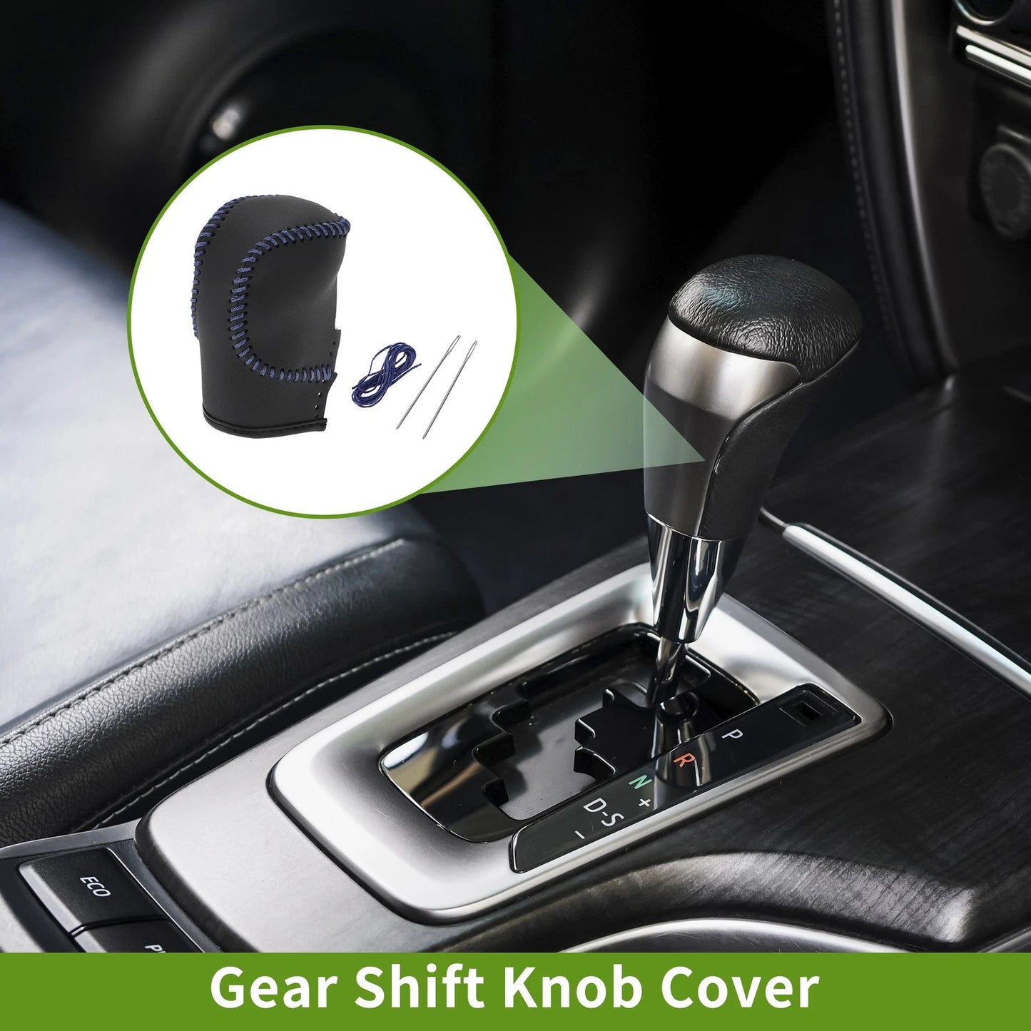 1 Pc Gear Shift Knob Cover Black Blue Faux Leather for Honda Civic (2022-2024)