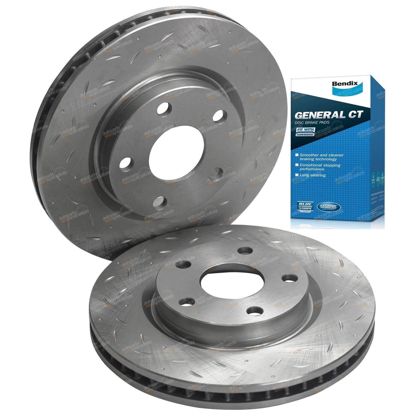 Front Drilled & Slotted Brake Rotors with Bendix Pads for Statesman WM (2006–2010)
