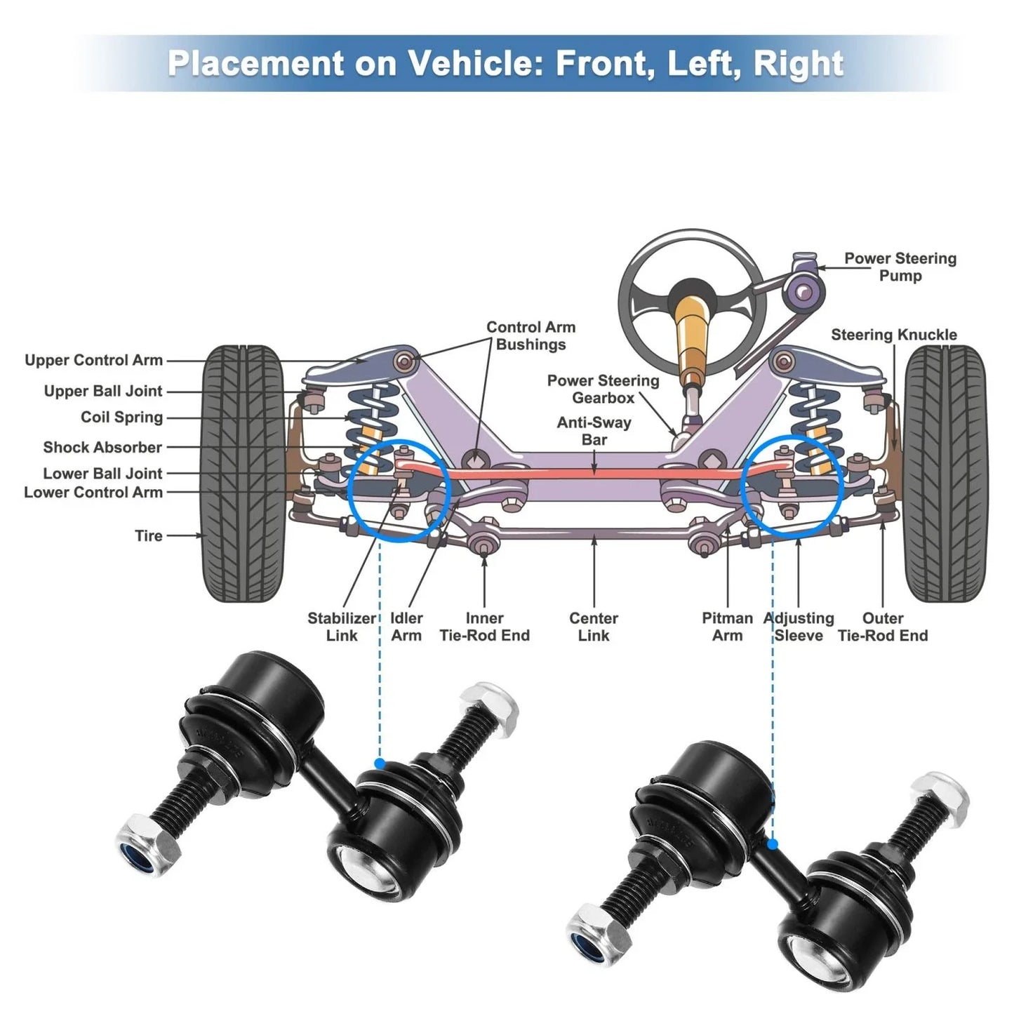 2 x Front Sway Bar Links for Honda 1997-2001 Stabilizer Link Black
