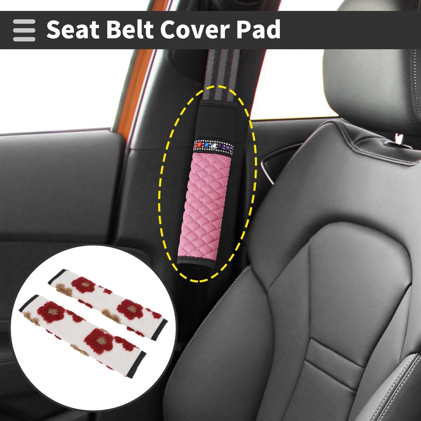 Set of 2 Red Seat Belt Cover Pads 30cm for Universal Fit