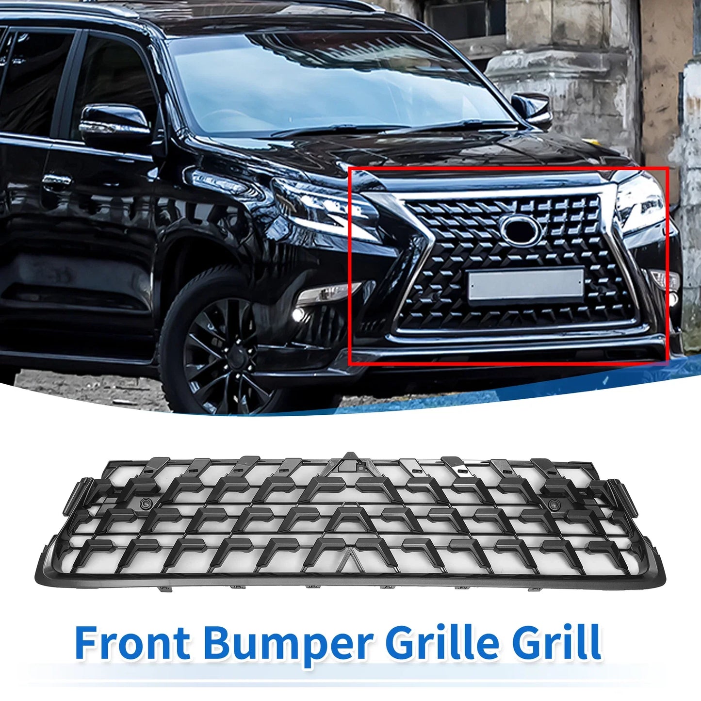 Front Lower Hood Bumper Grille for Lexus GX460 (2014-2022) Chrome Silver Tone