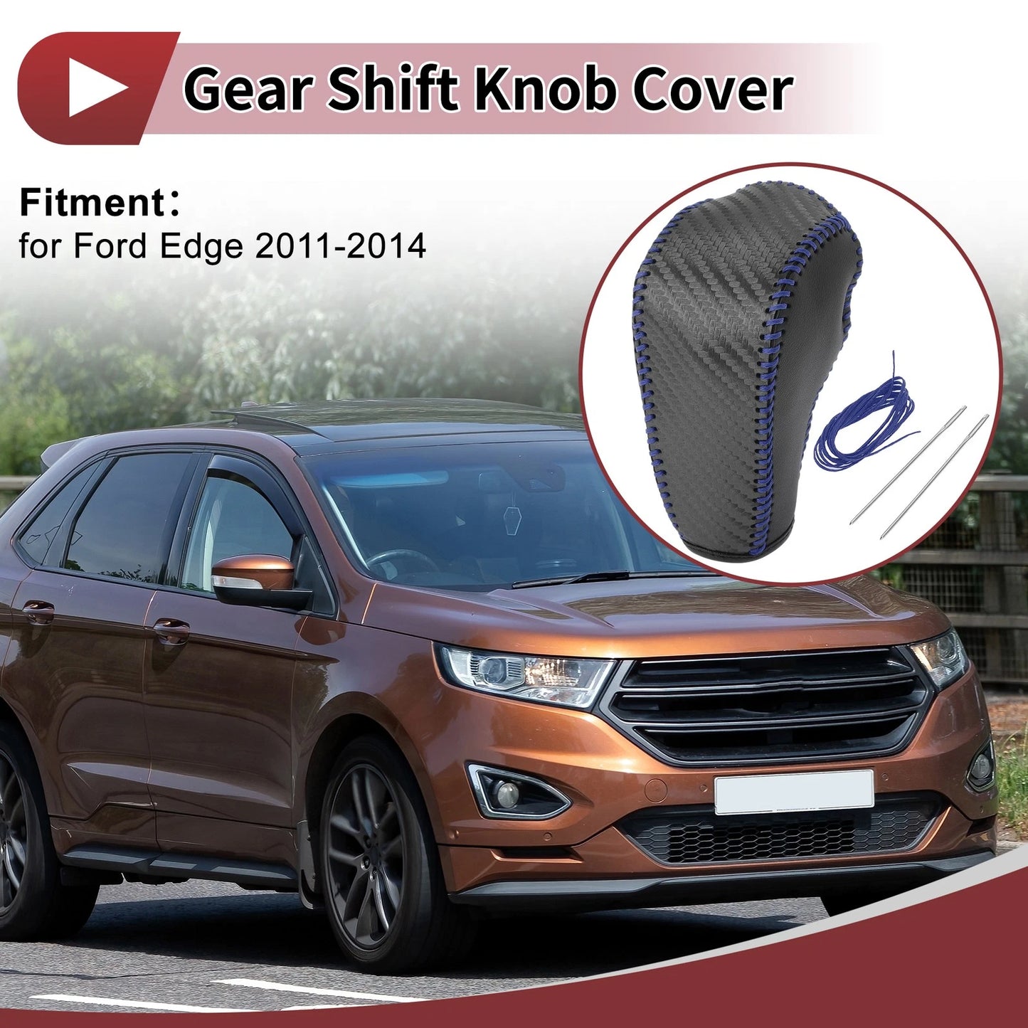 1 Pc Gear Shift Knob Cover for Ford Edge (2011–2014) Blue Faux Leather