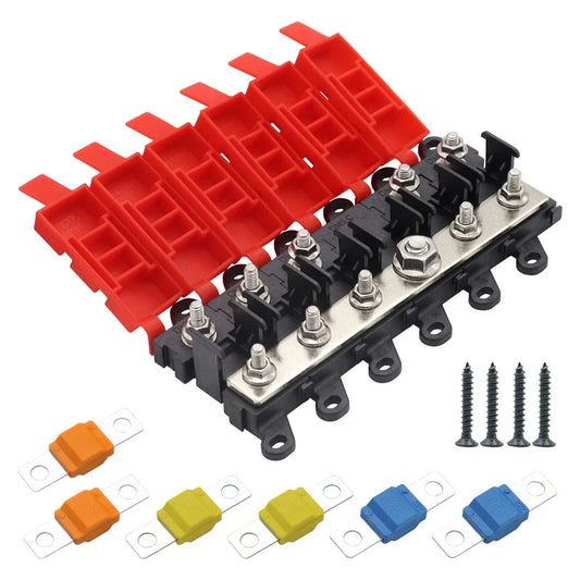 5-Way Fuse Holder Block with 30A, 60A, 100A Fuses for Car Distribution