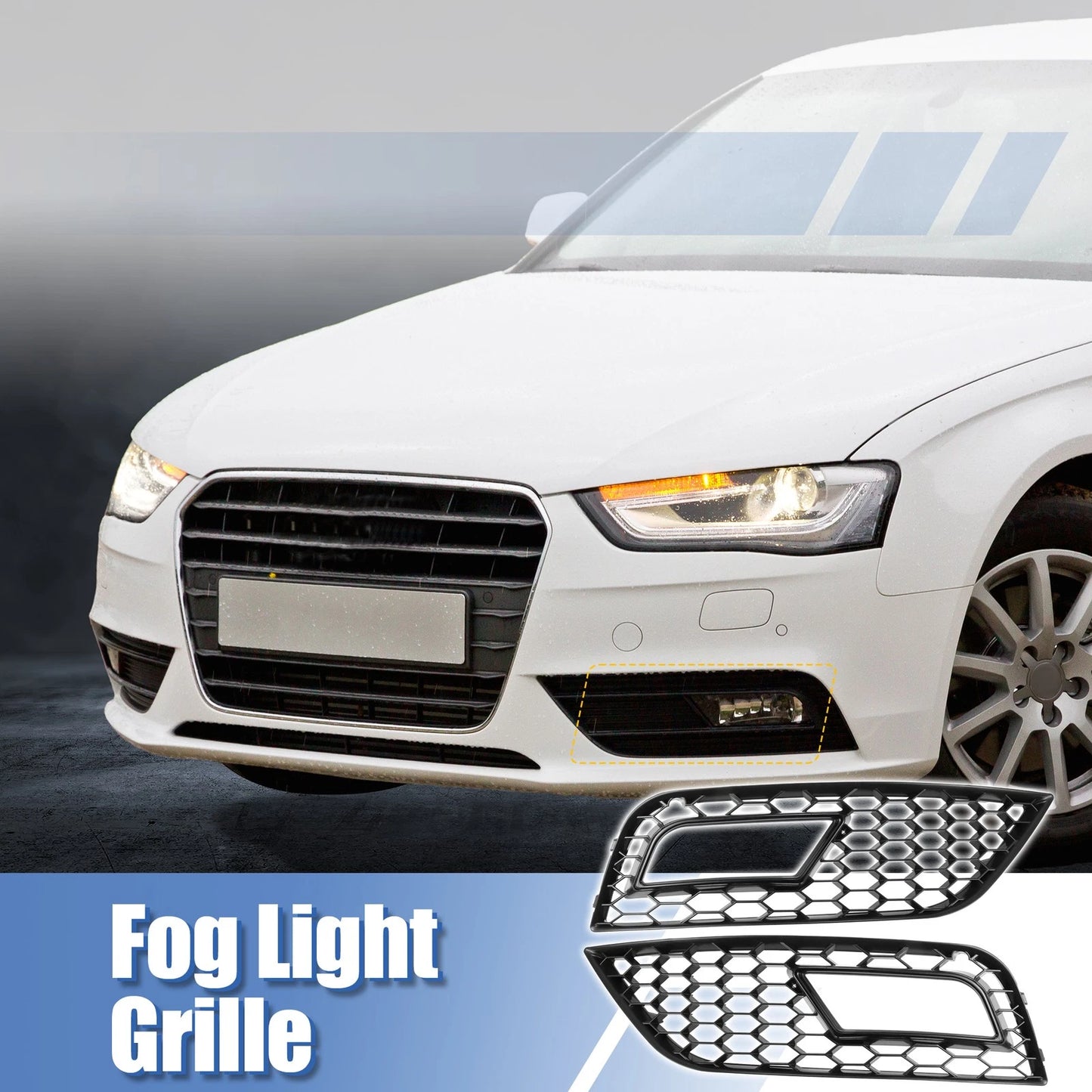 Pair Front Bumper Fog Light Mesh Grille Cover for Audi A4 B8.5 (2013–2016)