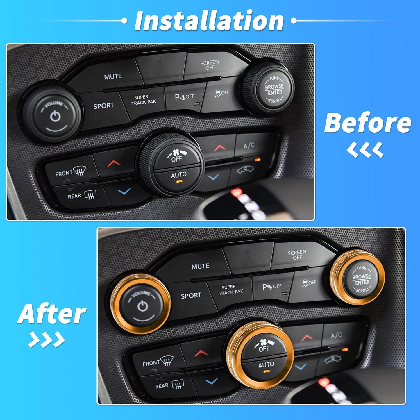 3pcs Control Switch Knob Button Cover Trim Ring for Dodge Charger (2011–2023)