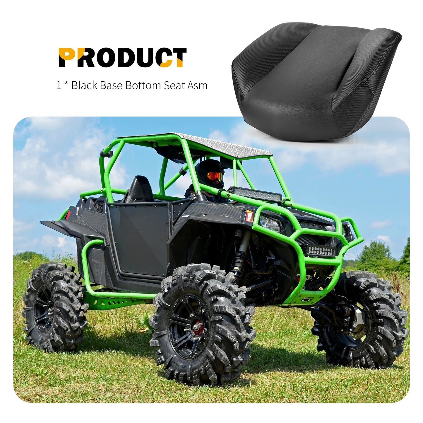 Black Base Bottom Seat Assembly for Polaris RZR 570 800 S 4 900 XP 4 (2008–2021)