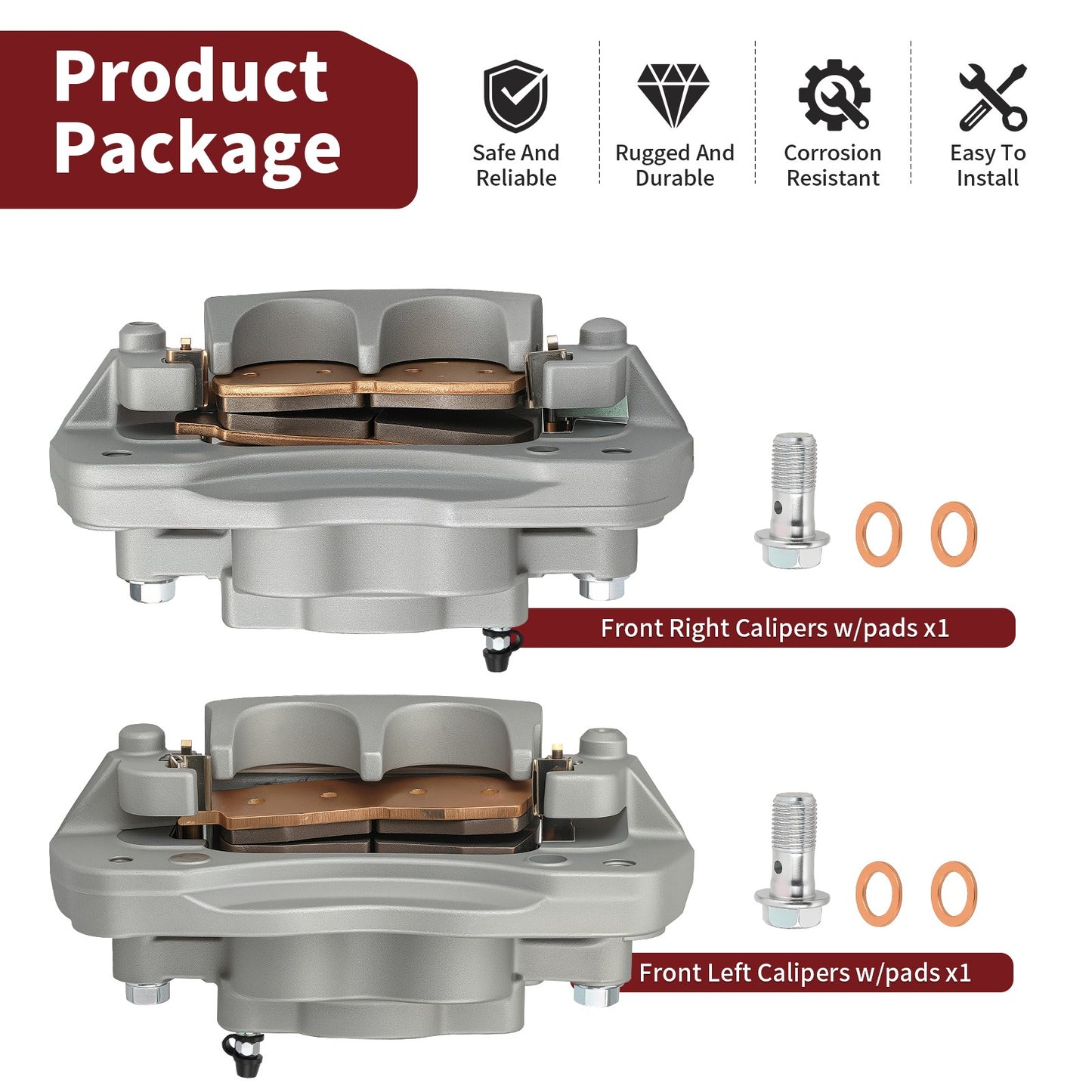 Front Brake Calipers with Pads for Yamaha Wolverine RMAX2 RMAX4 1000 (2021–2024)