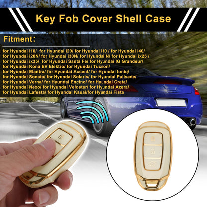 White Gold Edge Car Key Case for Hyundai i10 (2007–2023) - 3 Buttons