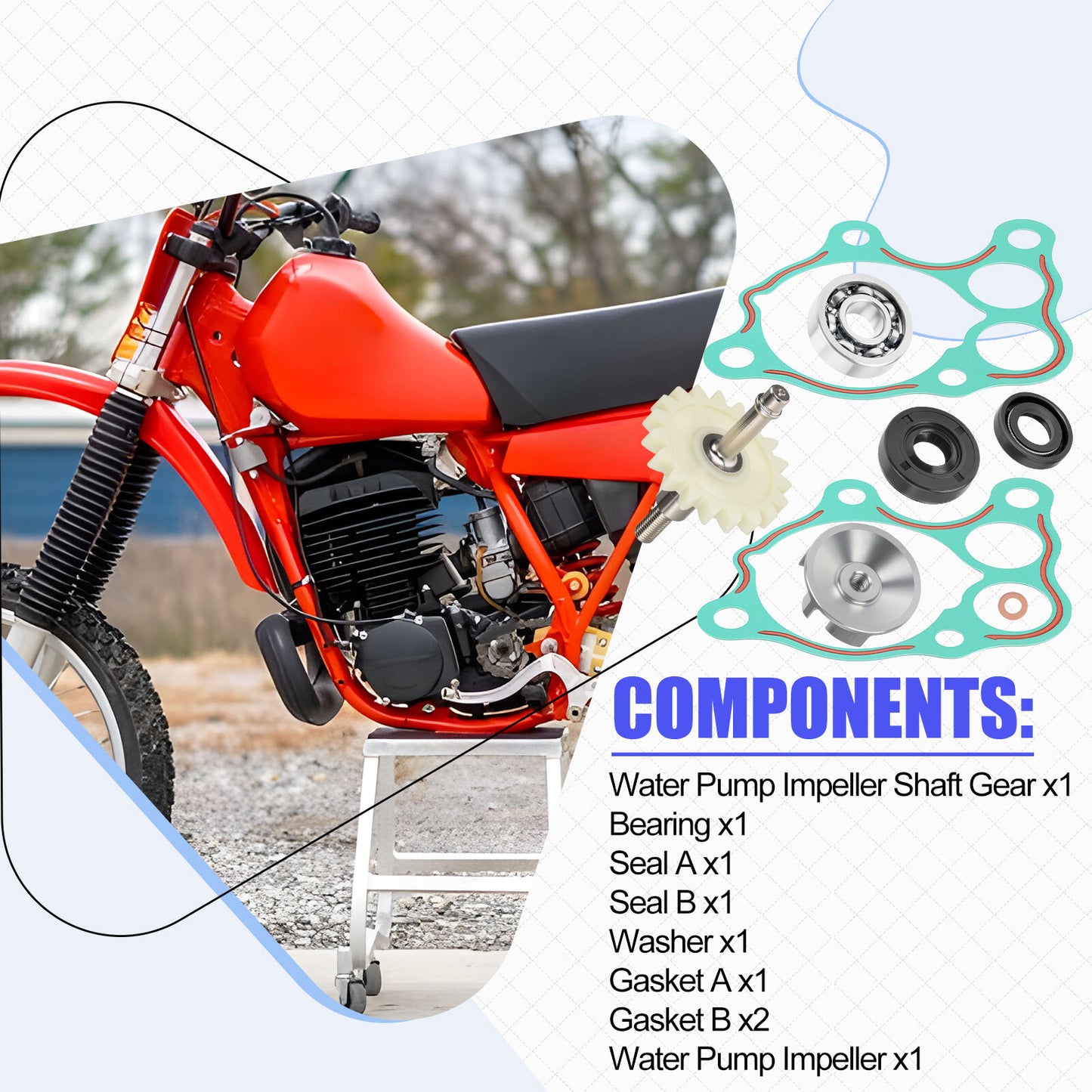 Water Pump Impeller Shaft Gear Kit for Honda CR500R (1986–2001)