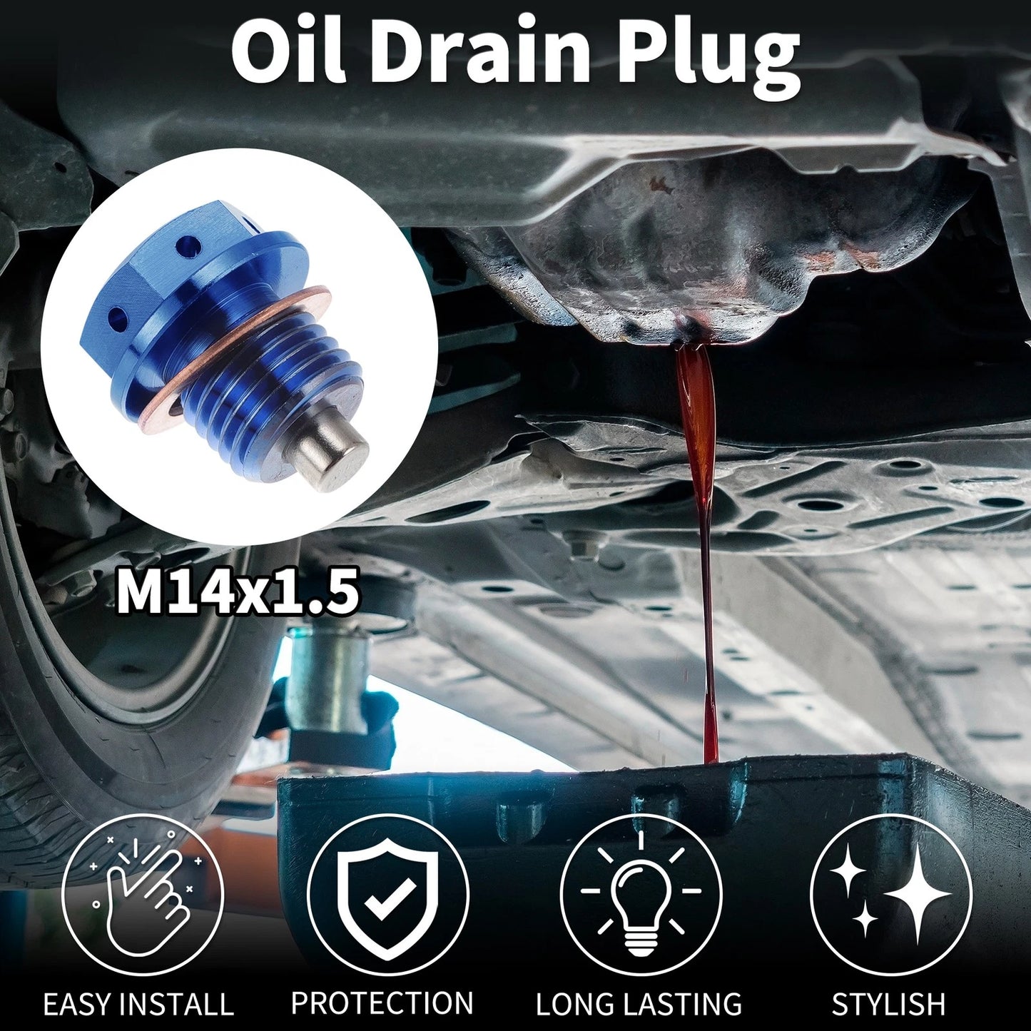 M14x1.5 Magnetic Oil Drain Plug Titanium Alloy Blue for Universal
