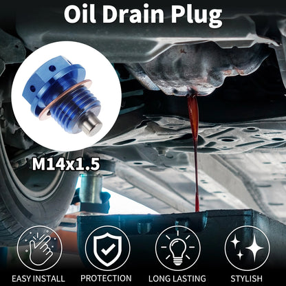 M14x1.5 Magnetic Oil Drain Plug Titanium Alloy Blue for Universal