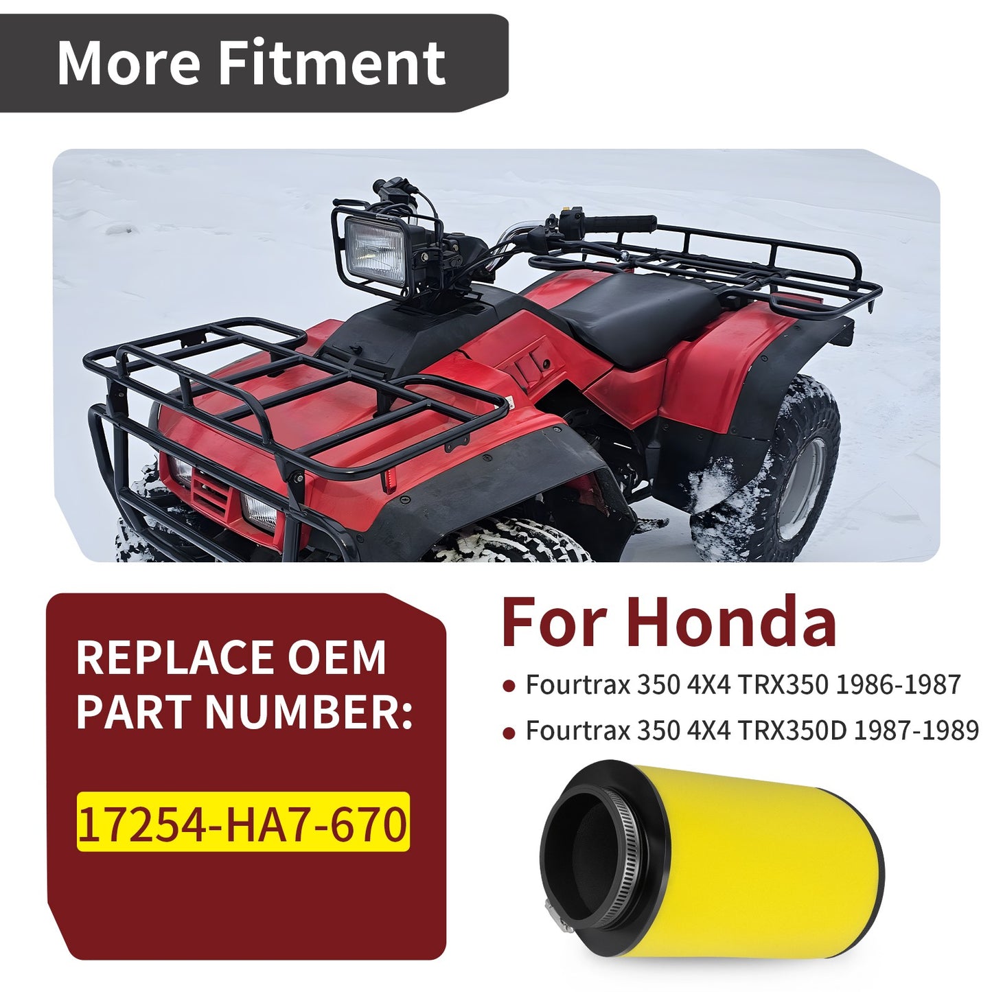 Air Filter Cleaner for Honda Fourtrax 350 TRX350 (1986–1989)