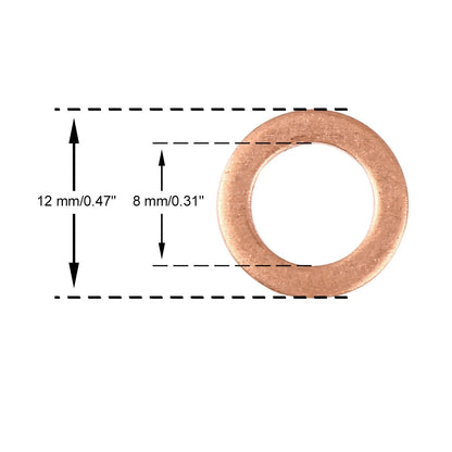 Set of 30 Copper Washer Flat Sealing Gasket Ring Spacer 8 x 12 x 1.5mm