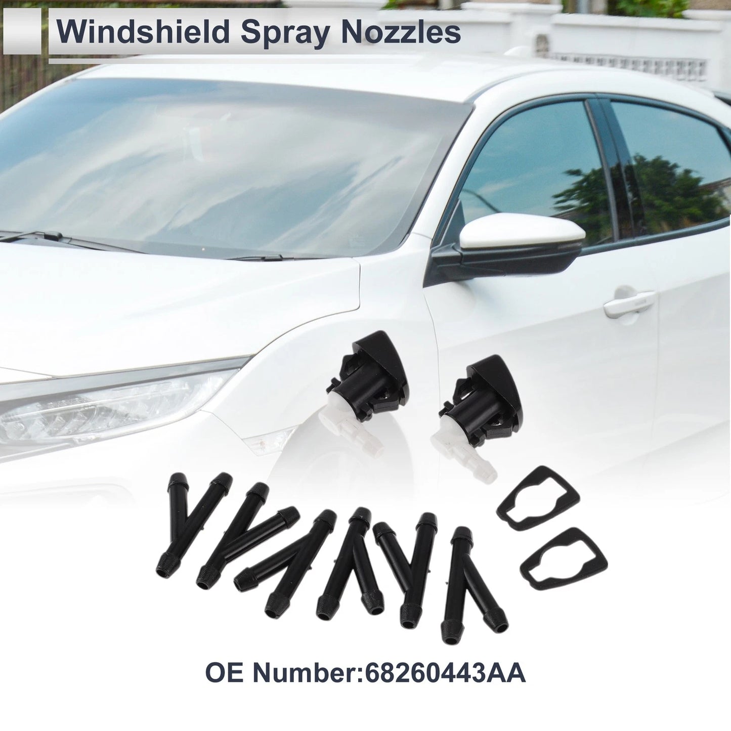 Set of 6 Windshield Washer Nozzles w/ Hose Connector for Jeep No. 68260443AA