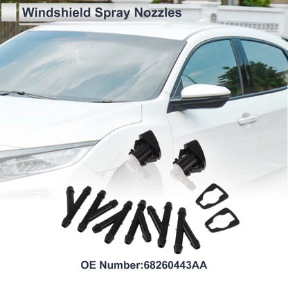 Set of 6 Windshield Washer Nozzles w/ Hose Connector for Jeep No. 68260443AA