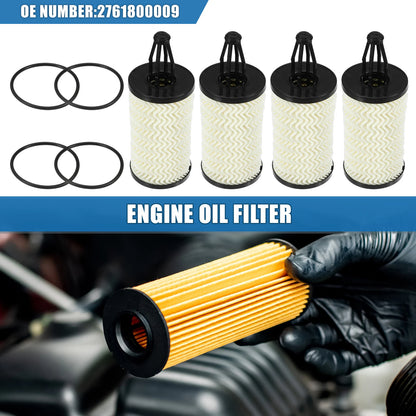 4Pcs Engine Oil Filter No. 2761800009 with O Ring for Mercedes C300 (2015–2021)
