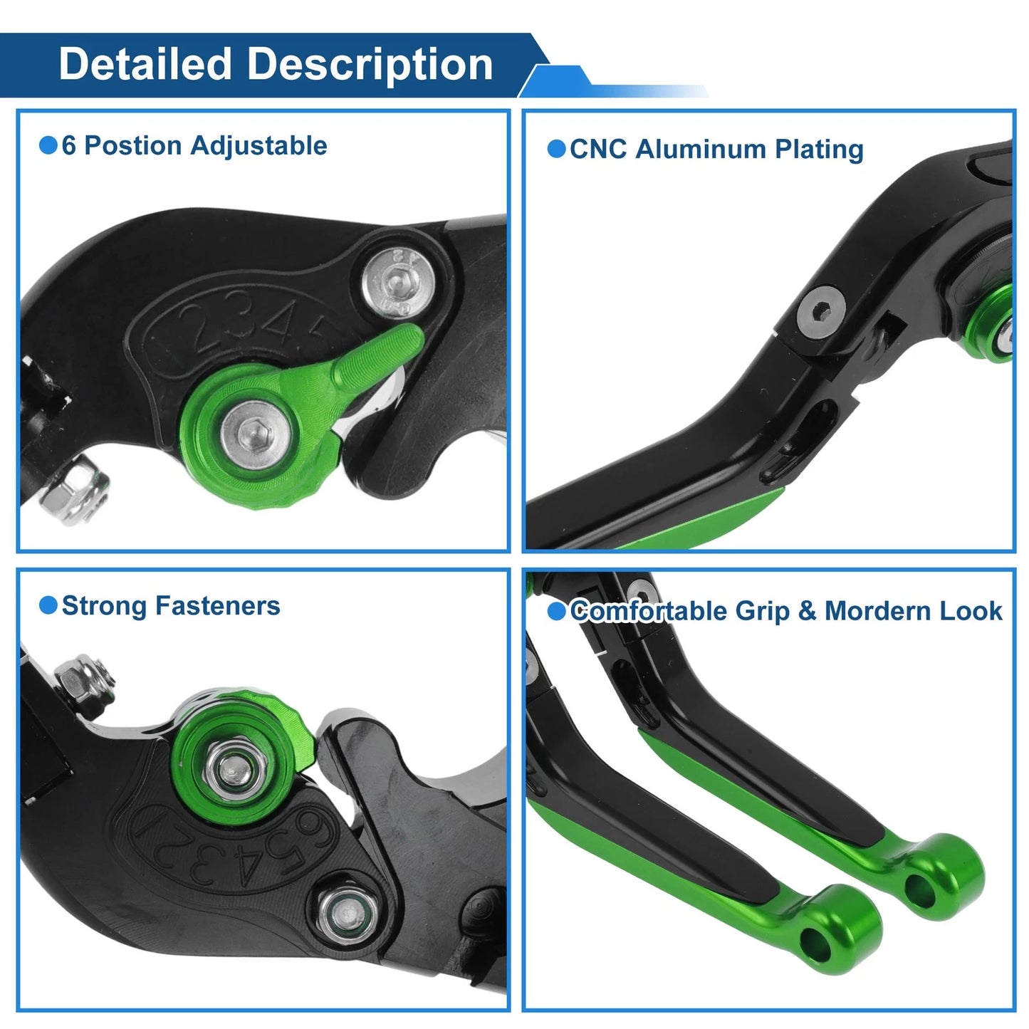 Short/Long Brake Clutch Levers for Yamaha YZF-R1 (2004–2008) Black Green End