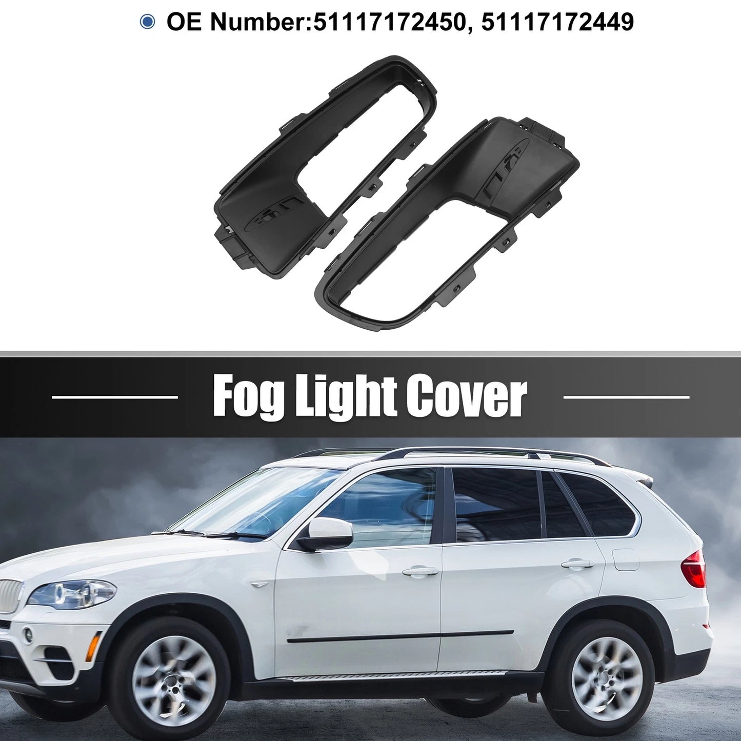 1 Pair Fog Light Grille Cover Trim for BMW X5 E70 (2007–2013) 51117172450 51117172449