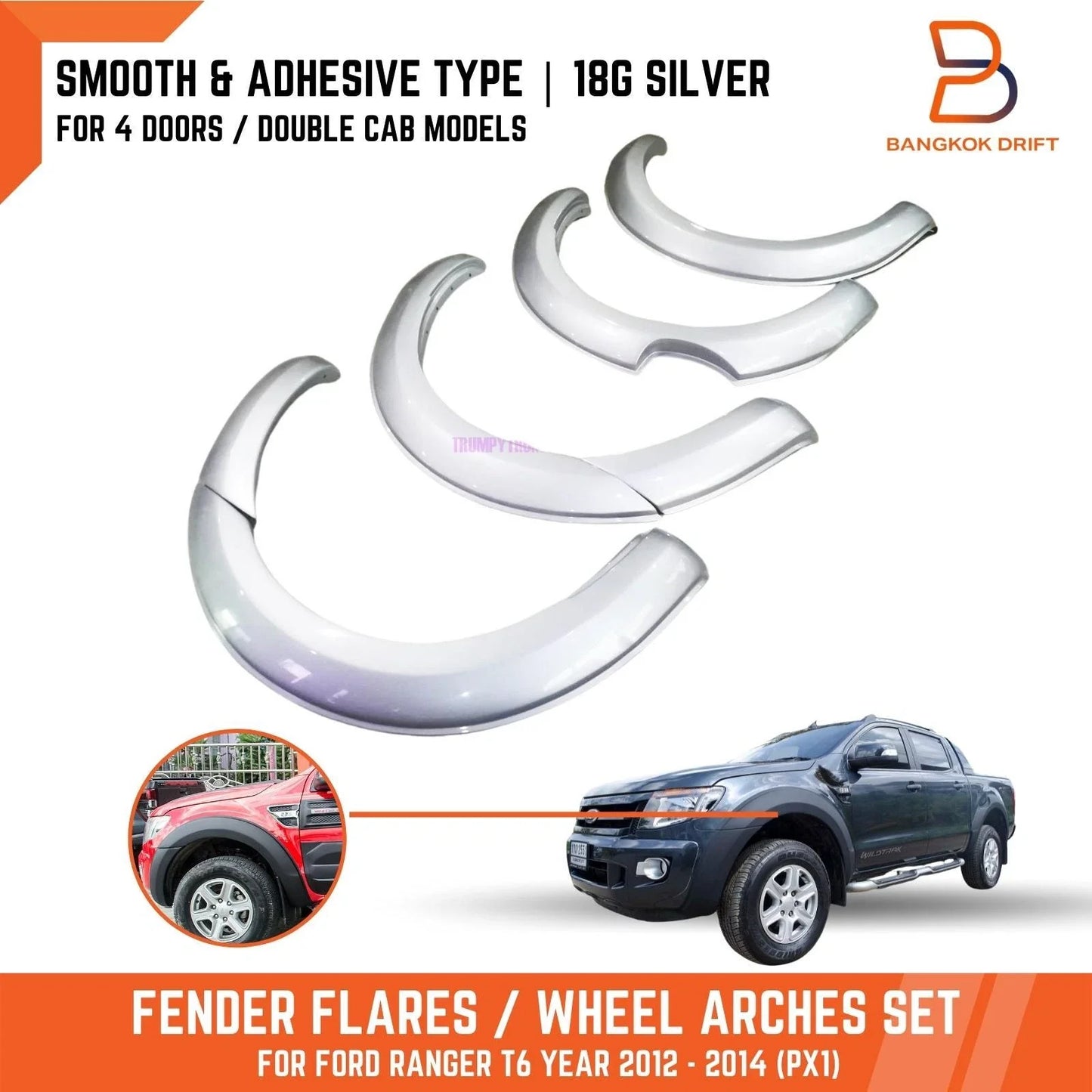 18G Silver Fender Flares for Ford Ranger T6 PX1 XLT XL XLS Wildtrak (12-15)