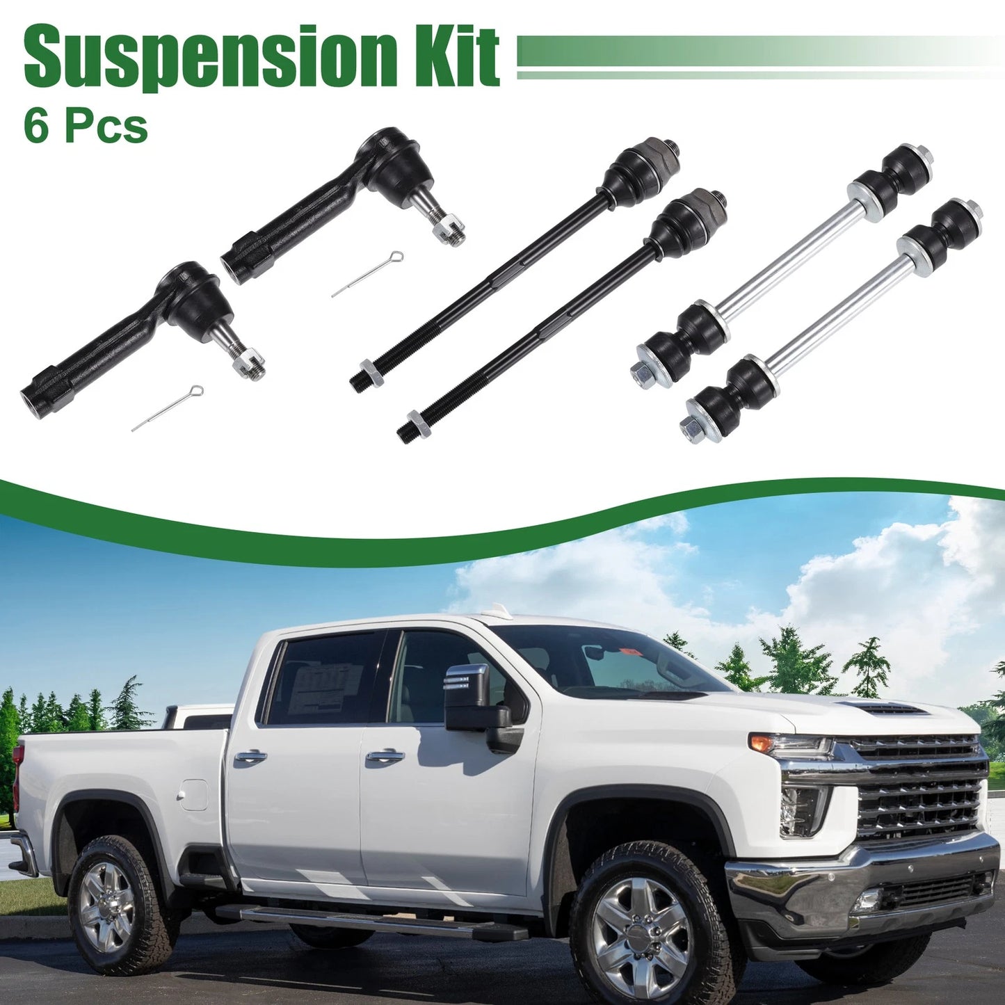 6pcs Front Suspension Kit Inner Outer Tie Rod End for Cadillac Escalade ESV (2007–2020)