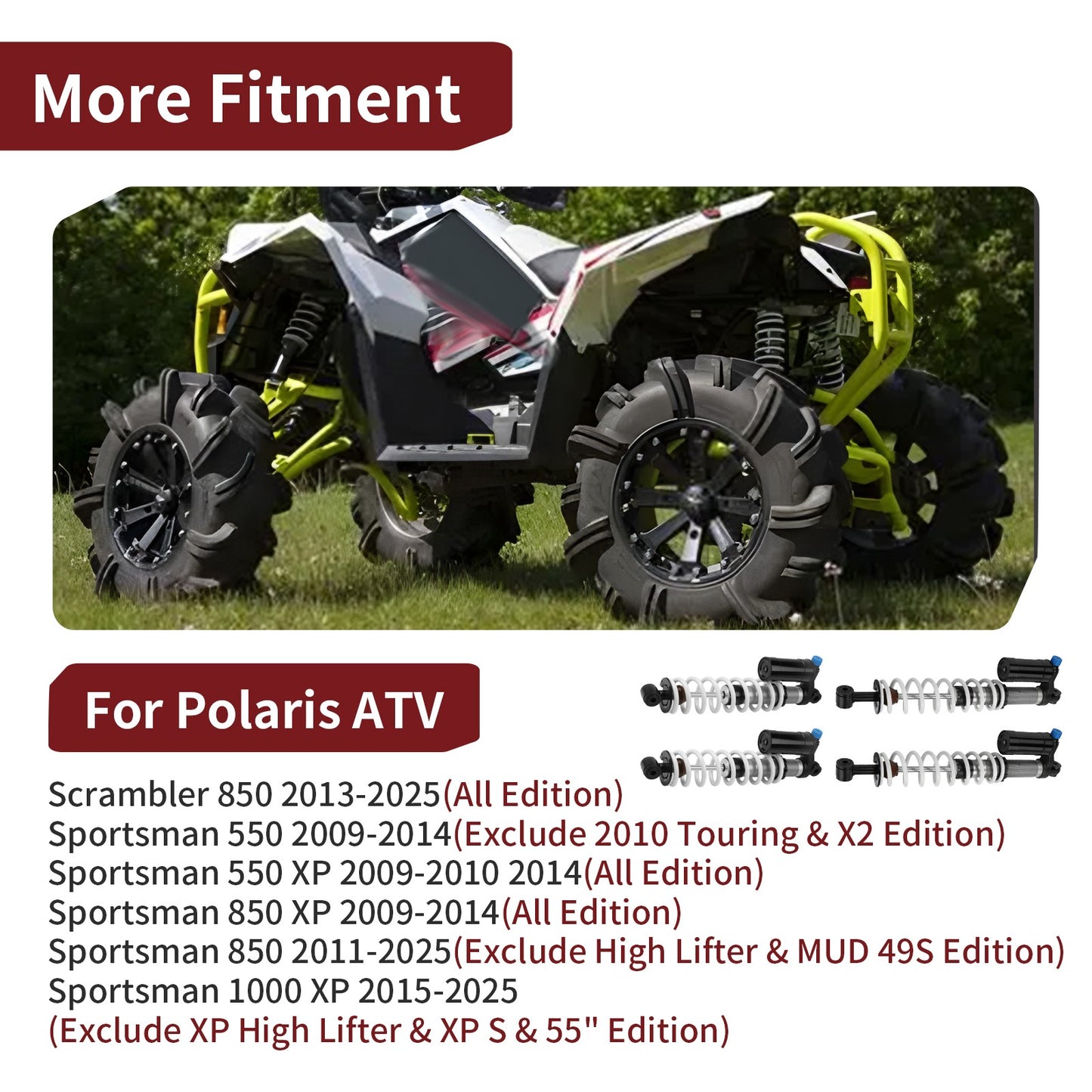 Set of 2 Air Shock Absorbers for Polaris Sportsman XP 1000 (2015–2025)