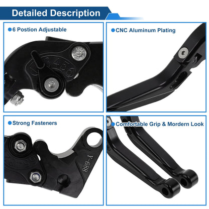 Short/Long Brake Clutch Levers for Yamaha YZF-R1 (2004–2008) 1 Pair Solid Black
