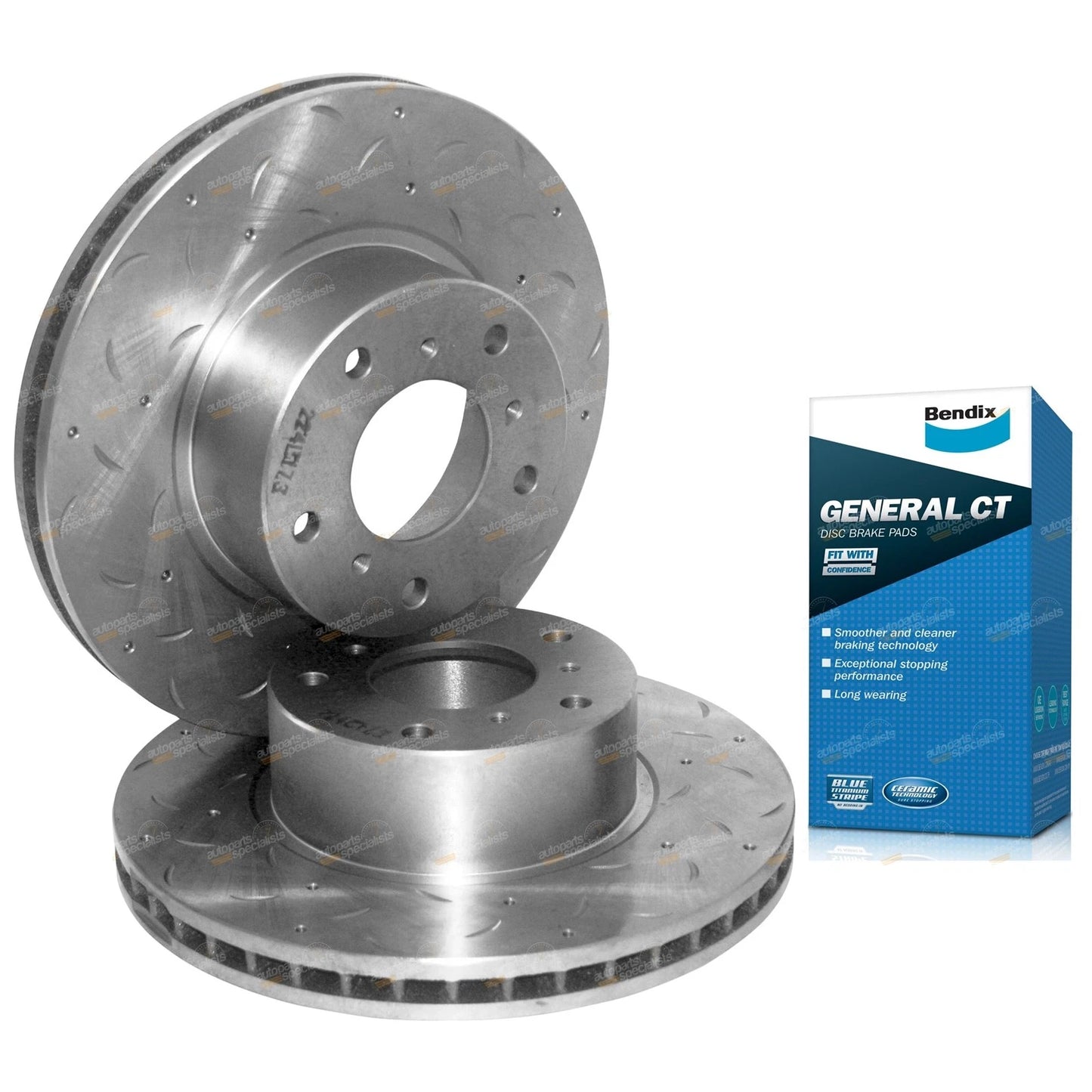 Front Slotted Dimpled Disc Rotors & Brake Pads for Holden VT VX VU VY VZ (1997–2006)