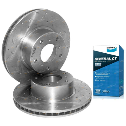 Front Slotted Dimpled Disc Rotors & Brake Pads for Holden VT VX VU VY VZ (1997–2006)