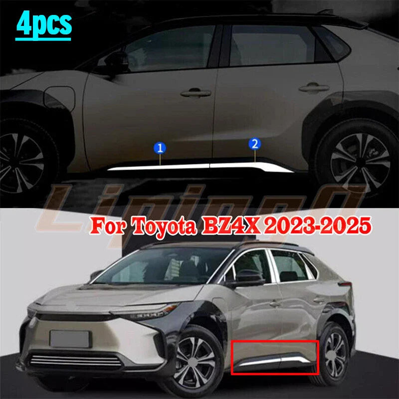 4X Chrome steel Car Door Side Molding Cover Trim for Toyota BZ4X (2023–2025)