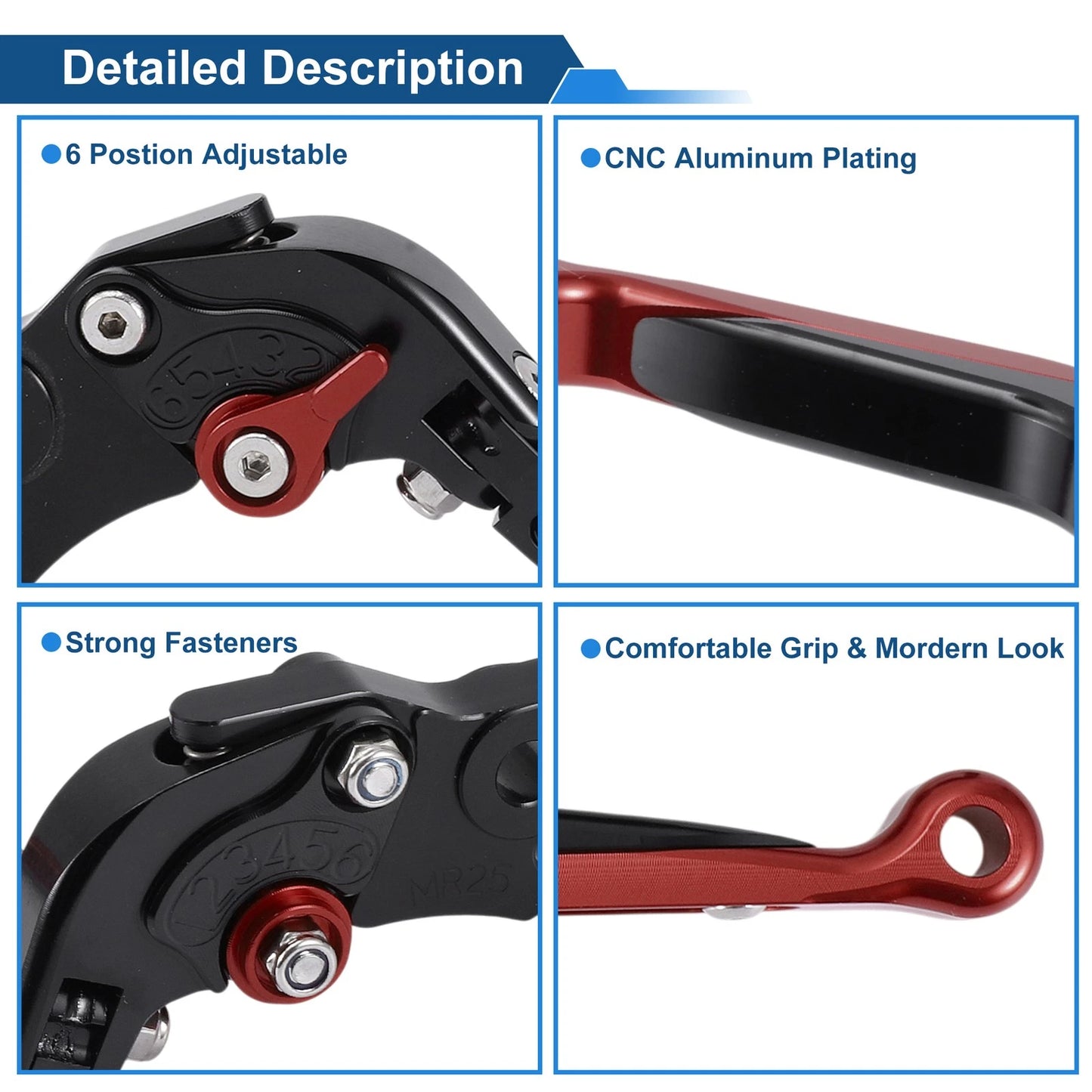 Adjustable Brake Clutch Lever for Yamaha MT125 (2014–2021) Black Red