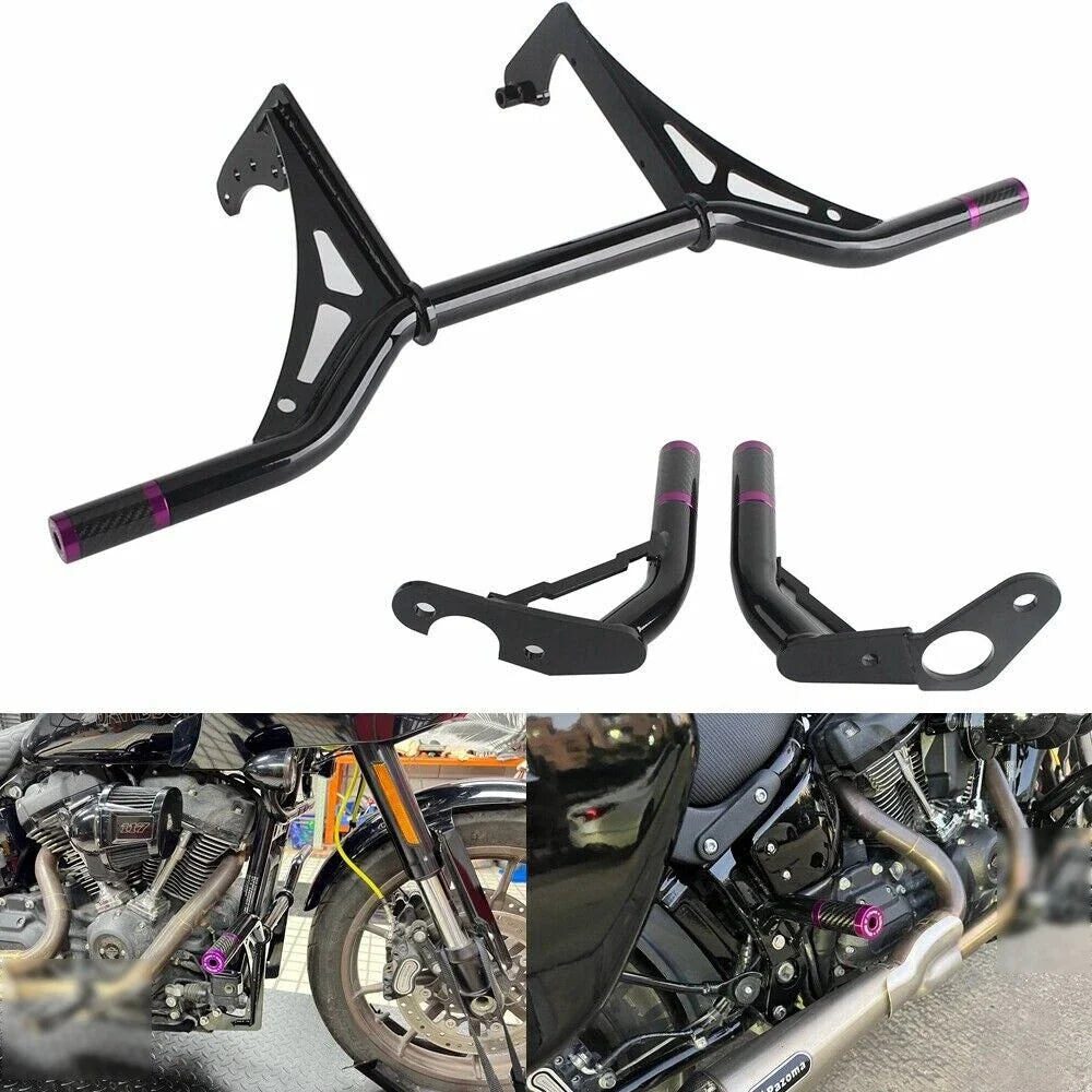 Black Front & Rear Crash Bar w/Frame Sliders for Harley Softail FXST