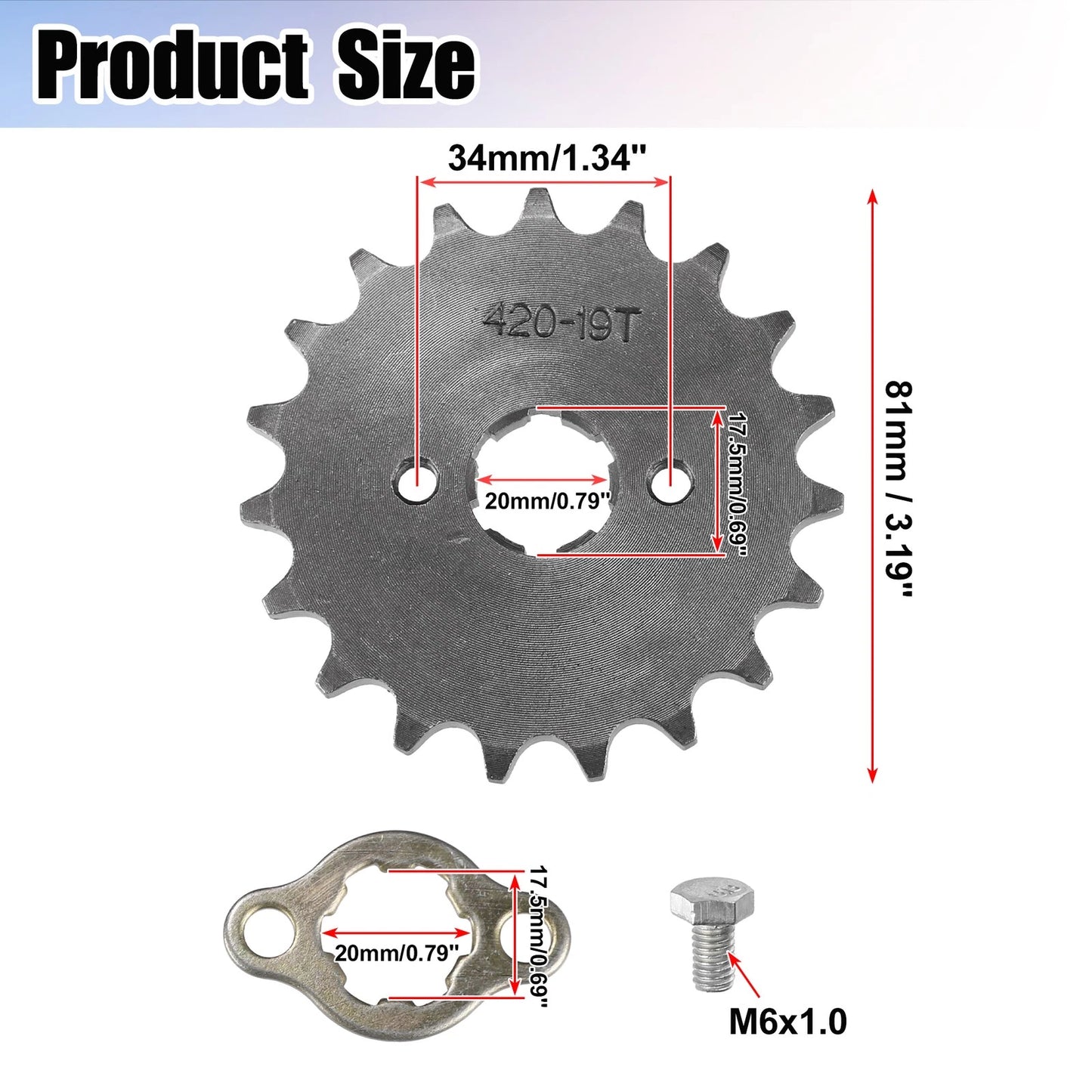 Set of 1 Front Engine Sprocket 420 19T 20mm for Dirt Bike Mini Bike