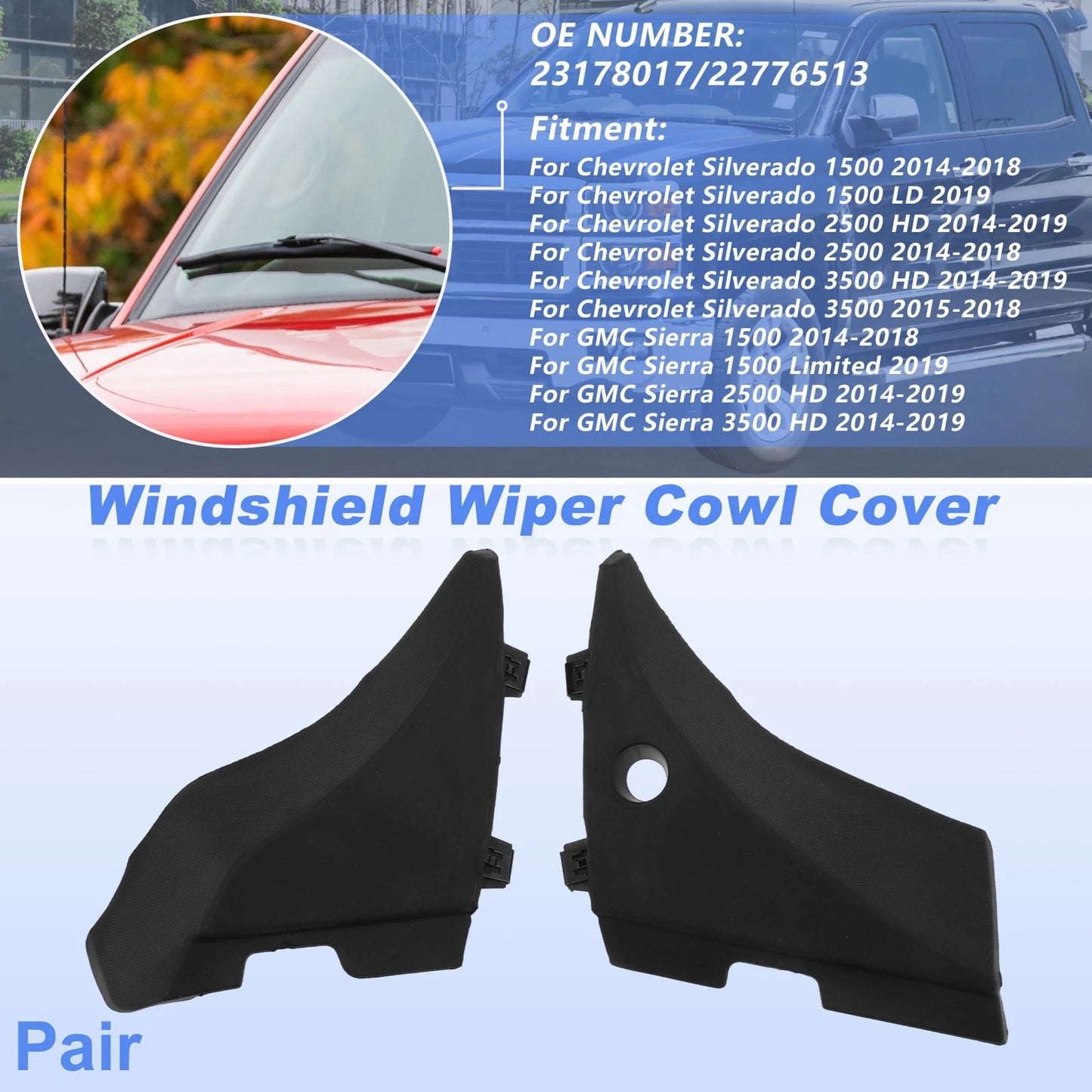 Set of 2 Windshield Cowl Replacement for Chevrolet Silverado 1500 (2014–2018) 23178017
