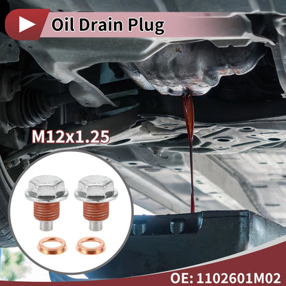 Set of 1 Metal Oil Drain Plug for Nissan Infiniti (No. 1102601M02) Red Silver Tone