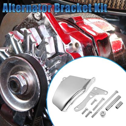 Polished Long Water Pump Alternator Bracket Kit for Chevy SBC 305 (1976–1986)