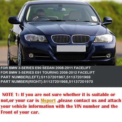 Gloss Black Front Kidney Grille for BMW E90 E91 (2009–2011)