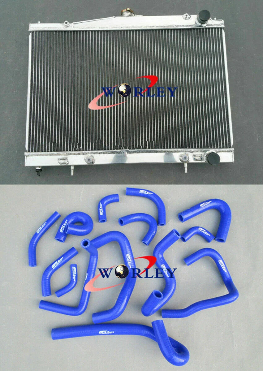 Aluminum Radiator & Silicone Hose Blue for Nissan R33 R34 GT GTT GTR (1999-2000)