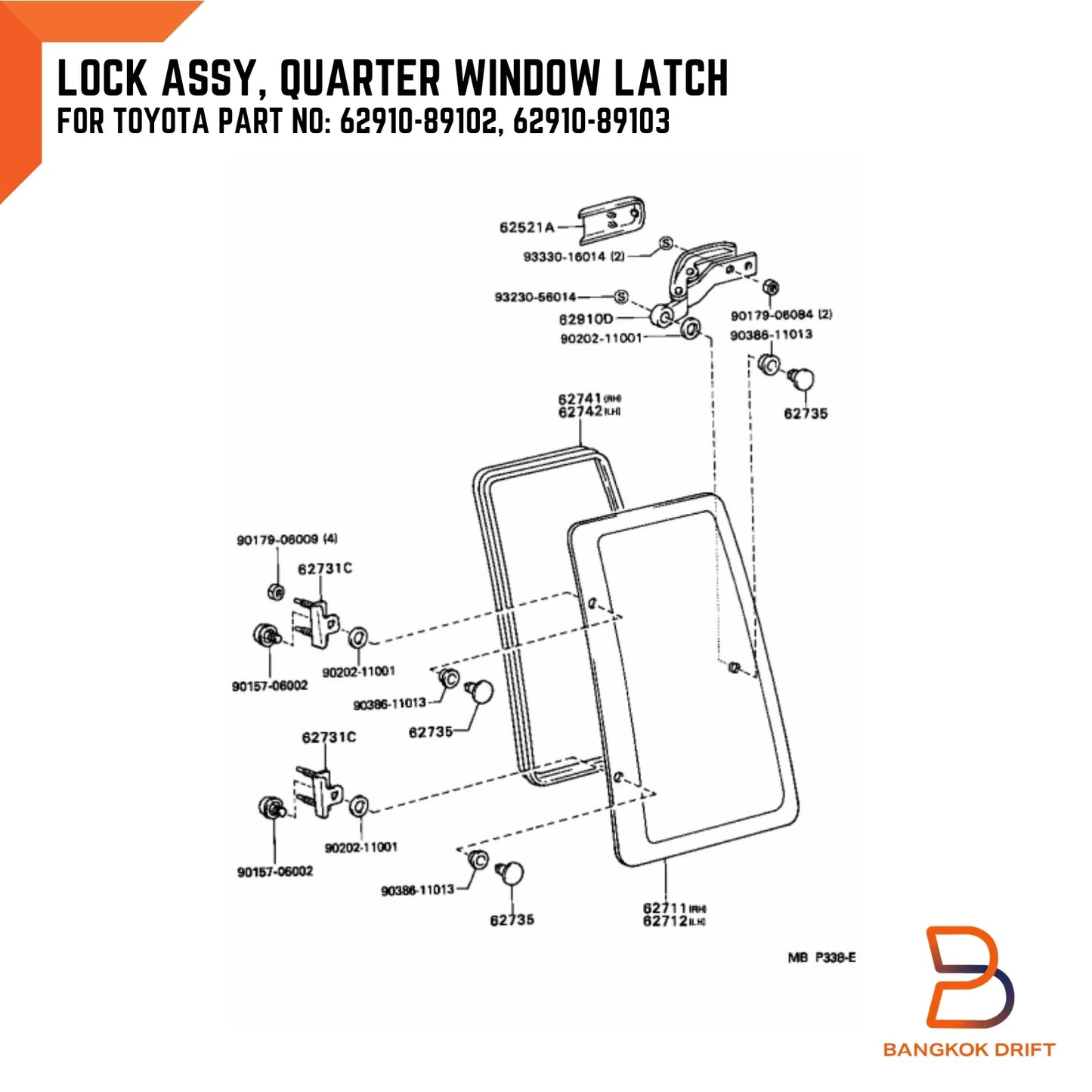 Grey Rear Cab Quarter Window Latch Lock for Toyota Hilux Ute Vigo (05-14)
