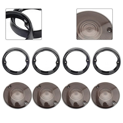 Set of 4 Flat Turn Signal Light Lens Cover Bezel Visor Ring for Harley (1986–Present)