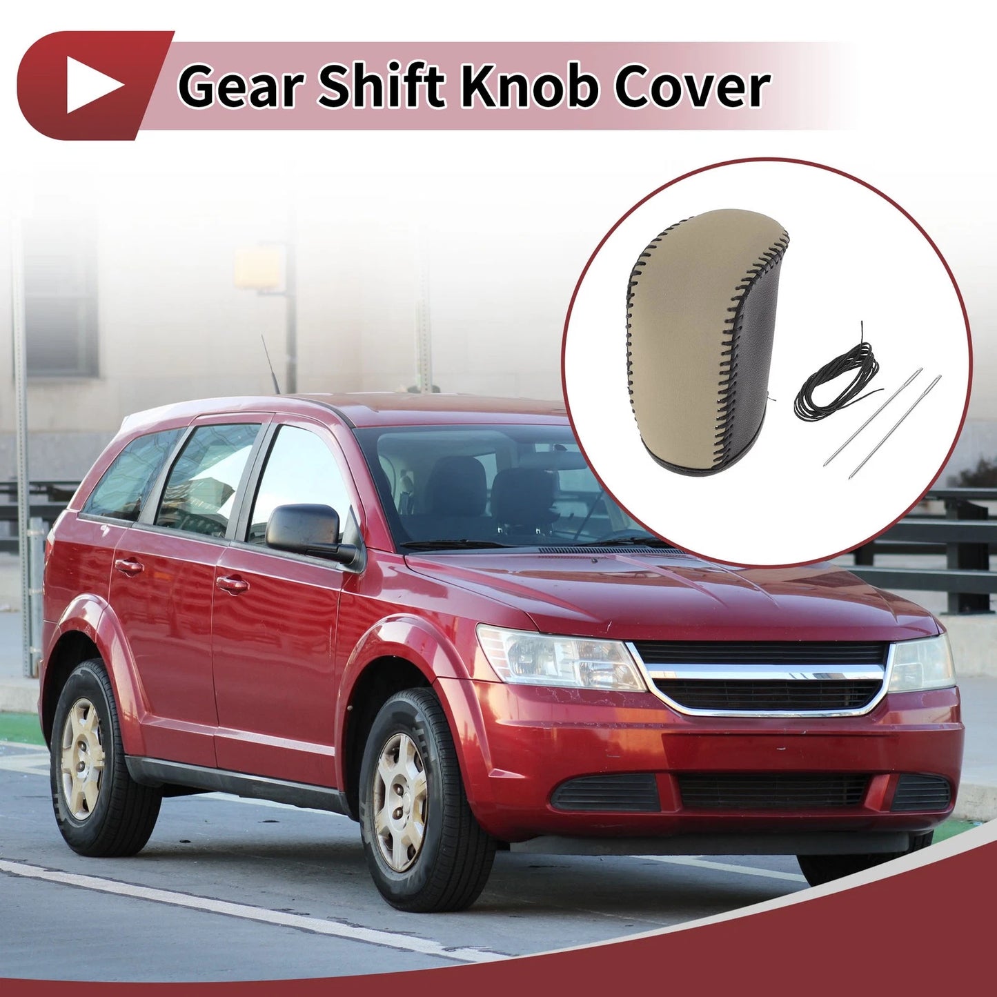 1 Pc Gear Shift Knob Cover for Dodge Journey (2011–2020) Black Beige Faux Leather