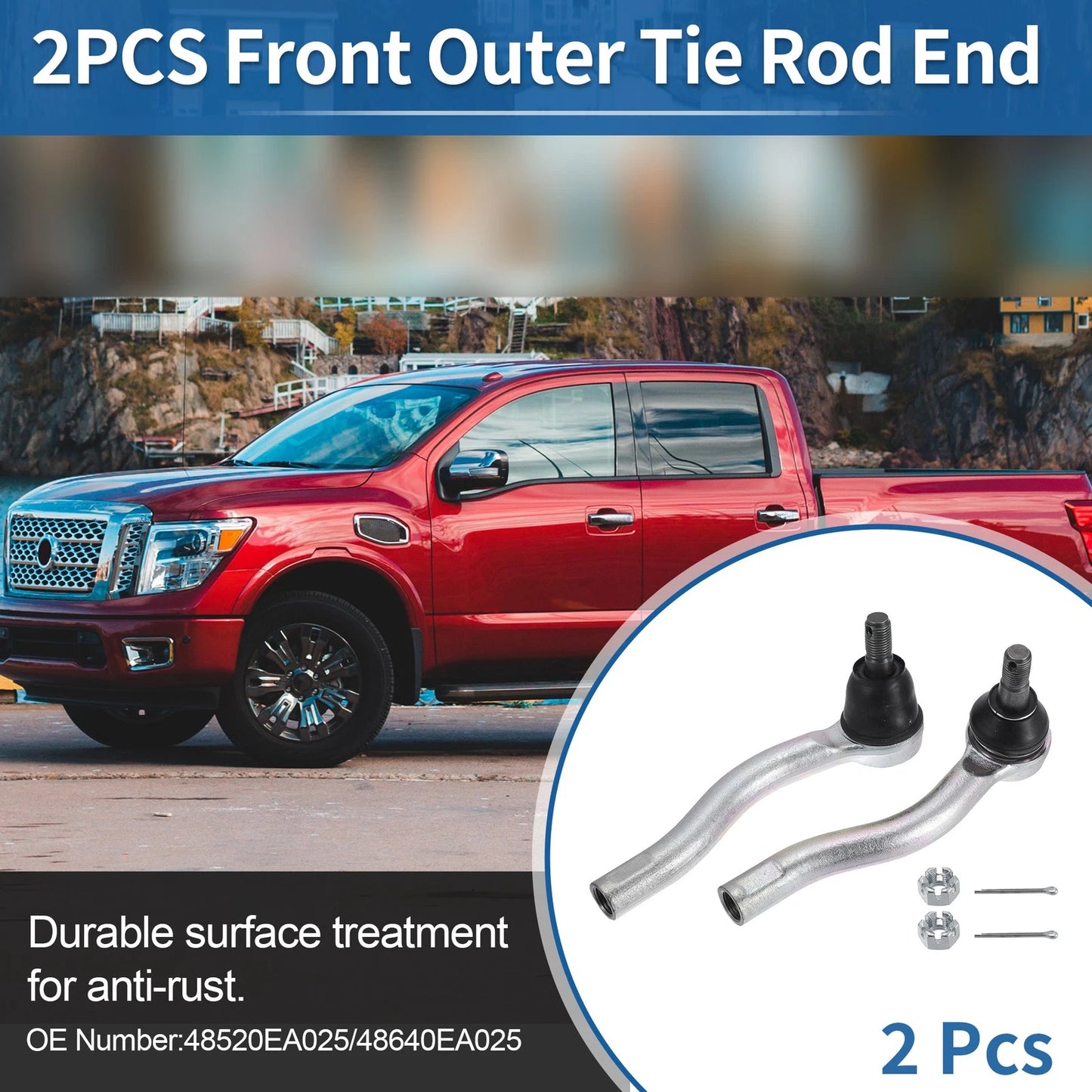 2pcs Front Outer Tie Rod End Links for Nissan Frontier (2005–2023) No. 48520EA025/48640EA025