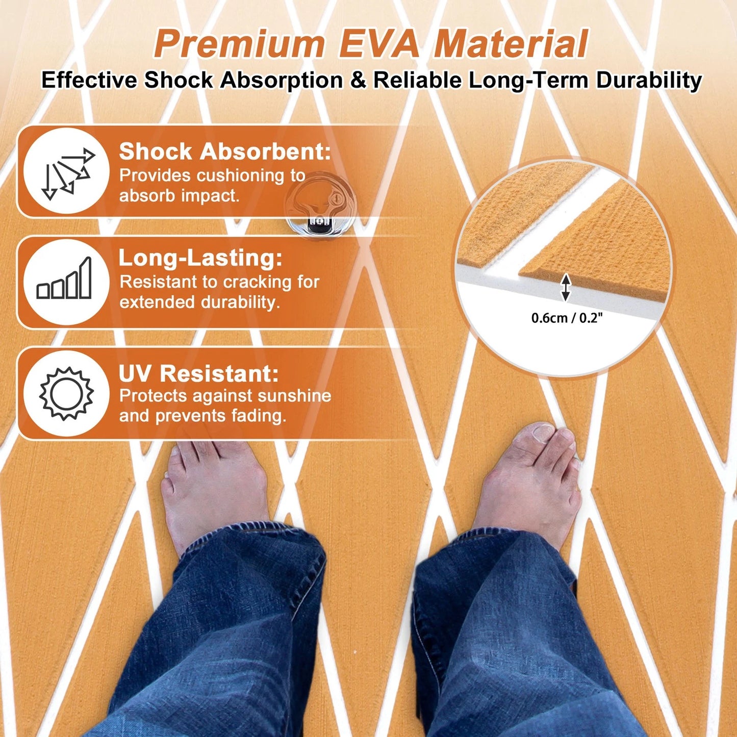 EVA Boat Flooring Strip 96" L x 24" W Brown with White Line