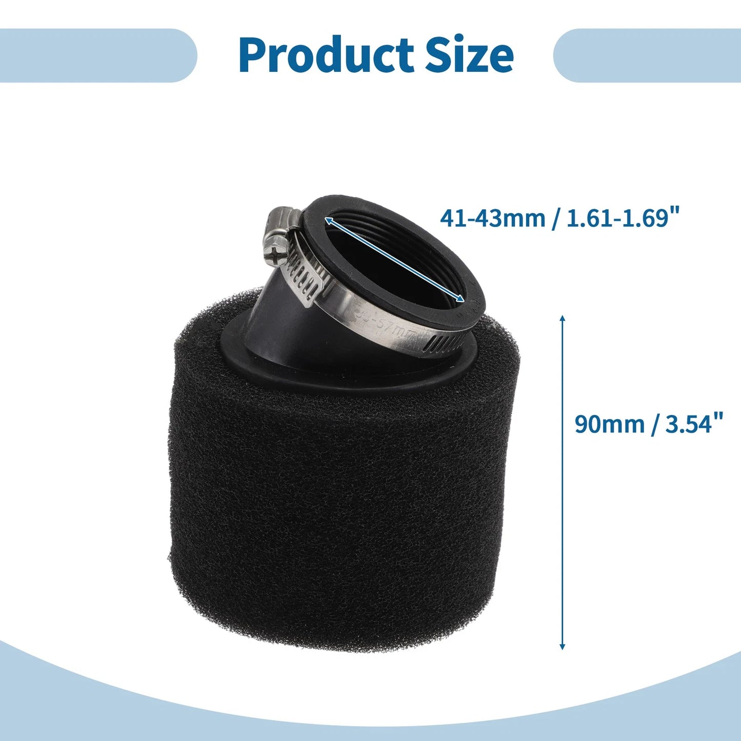 Set of 1 Motorcycle Air Filter Universal 41-43mm Rubber Foam Black