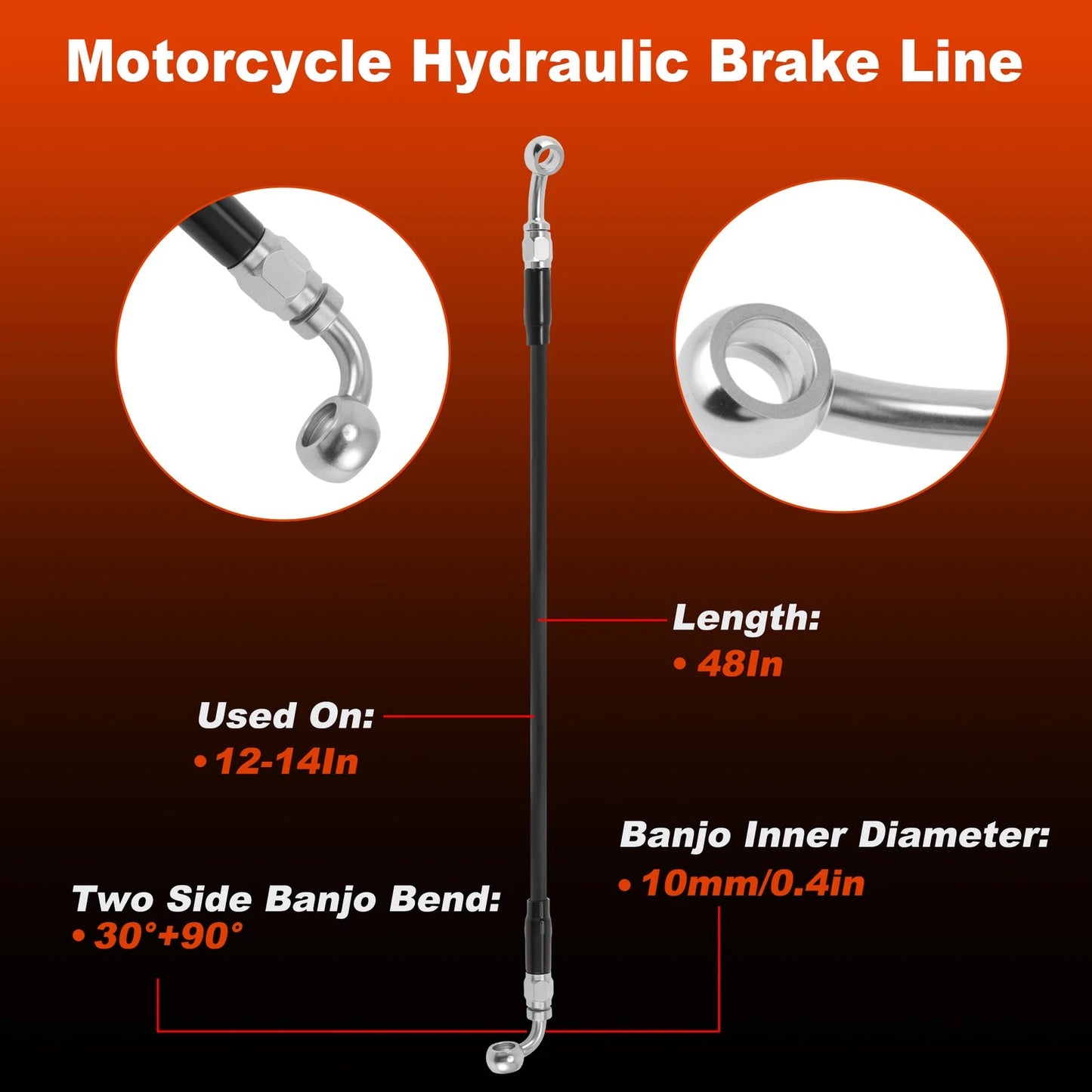 48" Brake Hose Oil Line for Harley Davidson (8"–10")