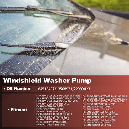 Windshield Washer Pump No.84518407 for Buick Cadillac Chevy Silverado