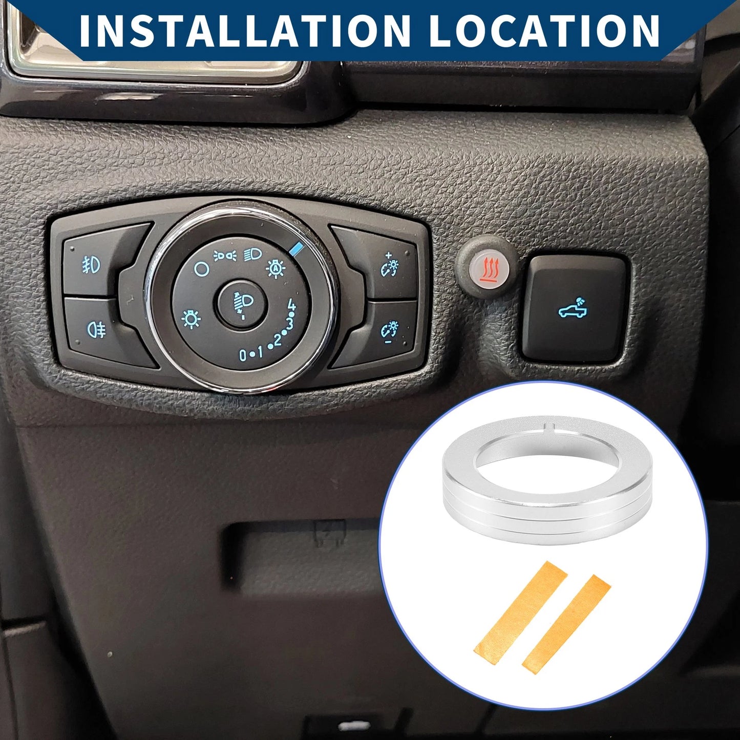 Headlight Knob Cover Ring for Ford Mustang (2015–2020) Silver Tone 1 Pcs
