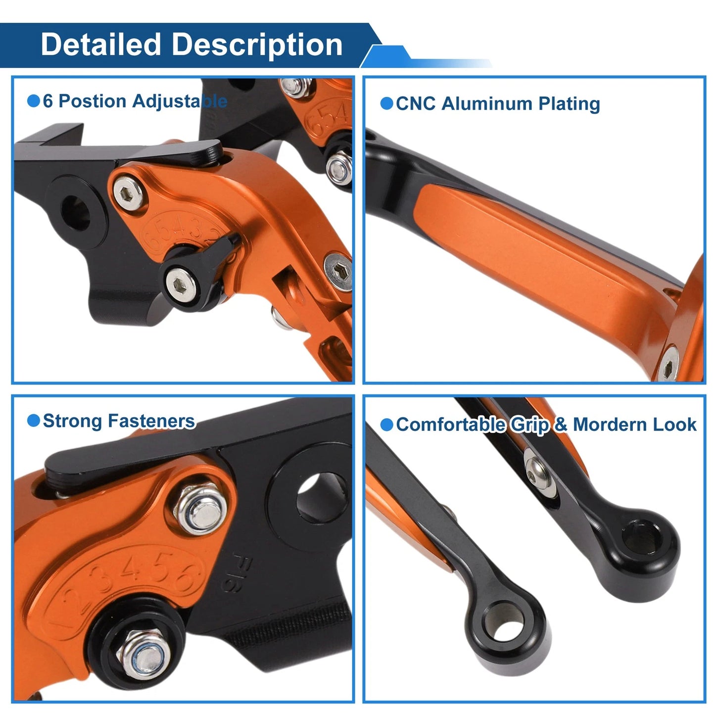 Adjustable Brake Clutch Levers for Yamaha MT-07 (2014–2022) 1 Pair Orange Black