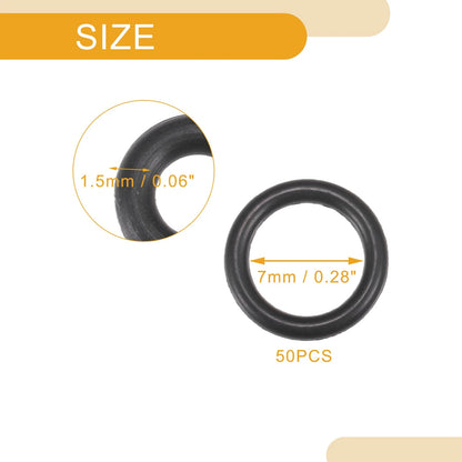 50pcs NBR Rubber O Ring Seal Gasket for Cars Trucks (7mm ID x 1.5mm CS)